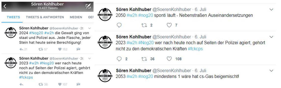 Gewaltverherrlichender Tweet (links) der später gelöscht wurde (rechts).