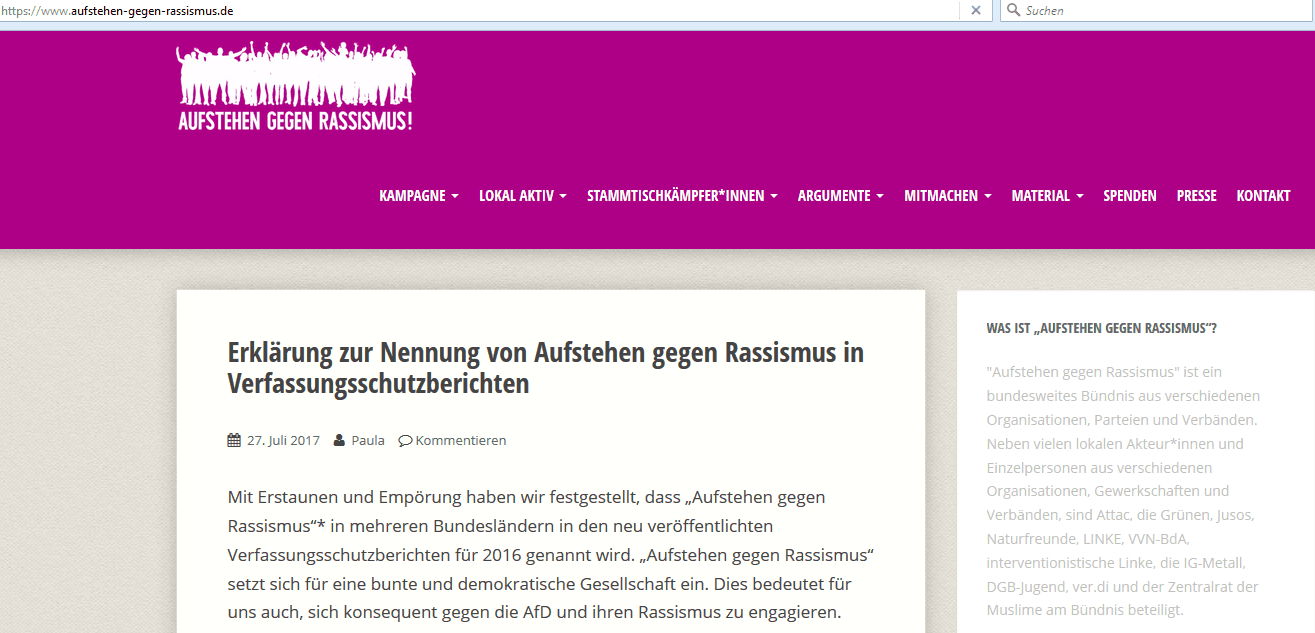 Screenshot von www.aufstehen-gegen-rassismus.de