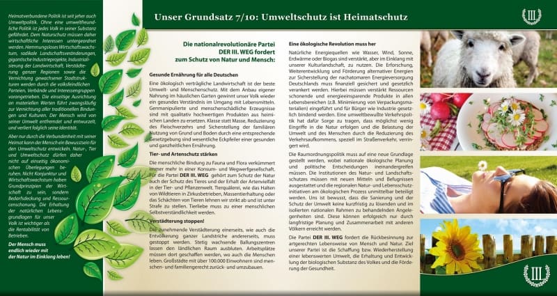 Faltblatt unserer Partei zum Punkt 7 unseres Parteiprogrammes: Umweltschutz ist Heimatschutz