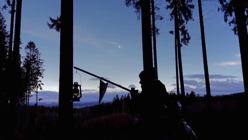 Bei Cumbach leuchtet der Mond eindrucksvoll in den lichten Wald hinein