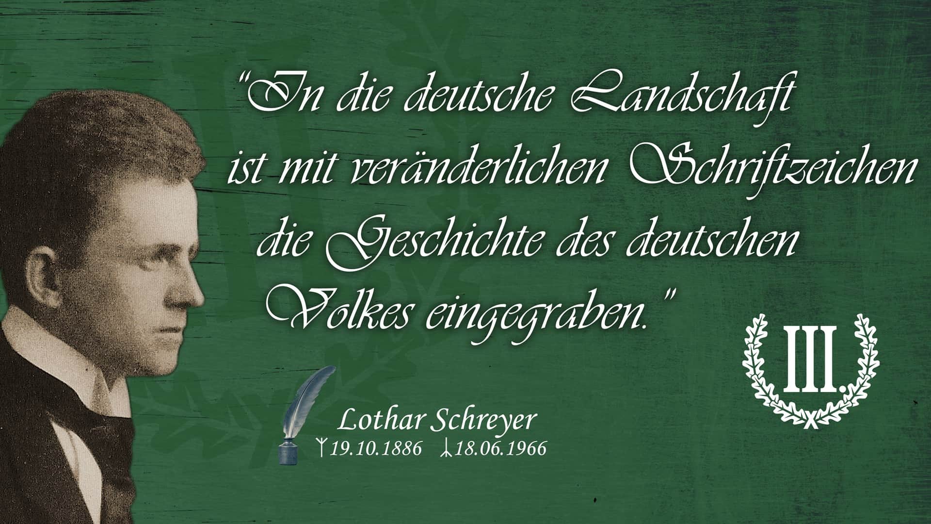 In die deutsche Landschaft ist mit veränderlichen Schriftzeichen die Geschichte des deutschen Volkes eingegraben