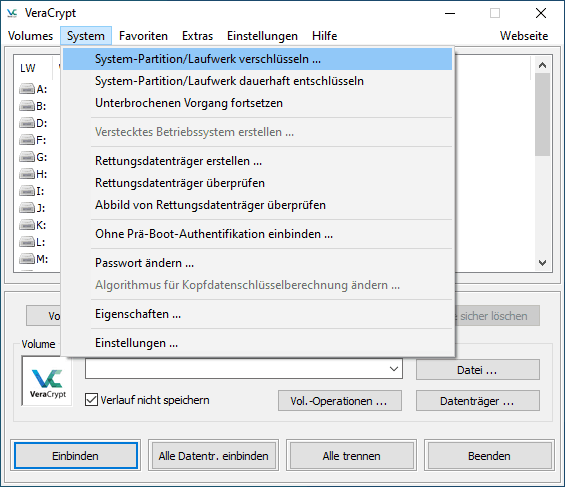 Anleitung VeraCrypt Vollverschlüsselung unter Windows 10