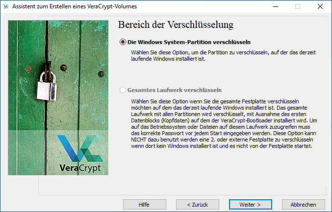 Anleitung VeraCrypt Vollverschlüsselung unter Windows 10