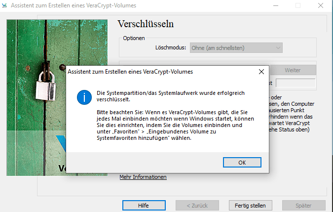 Anleitung VeraCrypt Vollverschlüsselung unter Windows 10