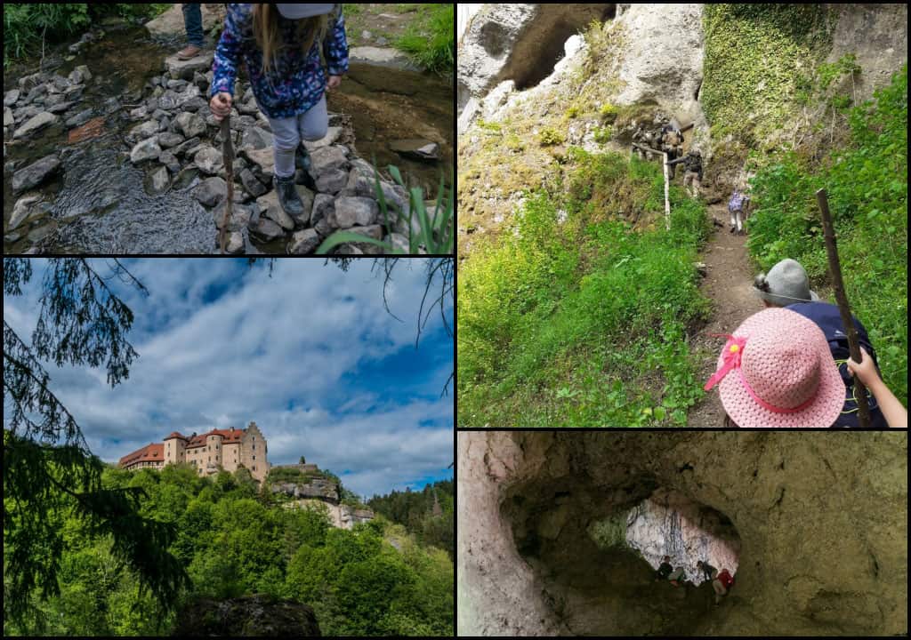 Überquerung des Ailsbachs, Burg Rabenstein, Aufstieg zum Schneiderloch, Ludwigshöhle