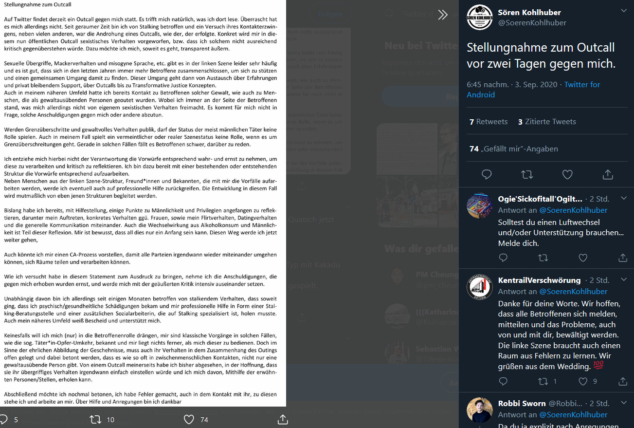 Tweet Sören Kohlhuber vom 03.09.2020 18:45 Uhr https://twitter.com/SoerenKohlhuber/status/1301562047142989828