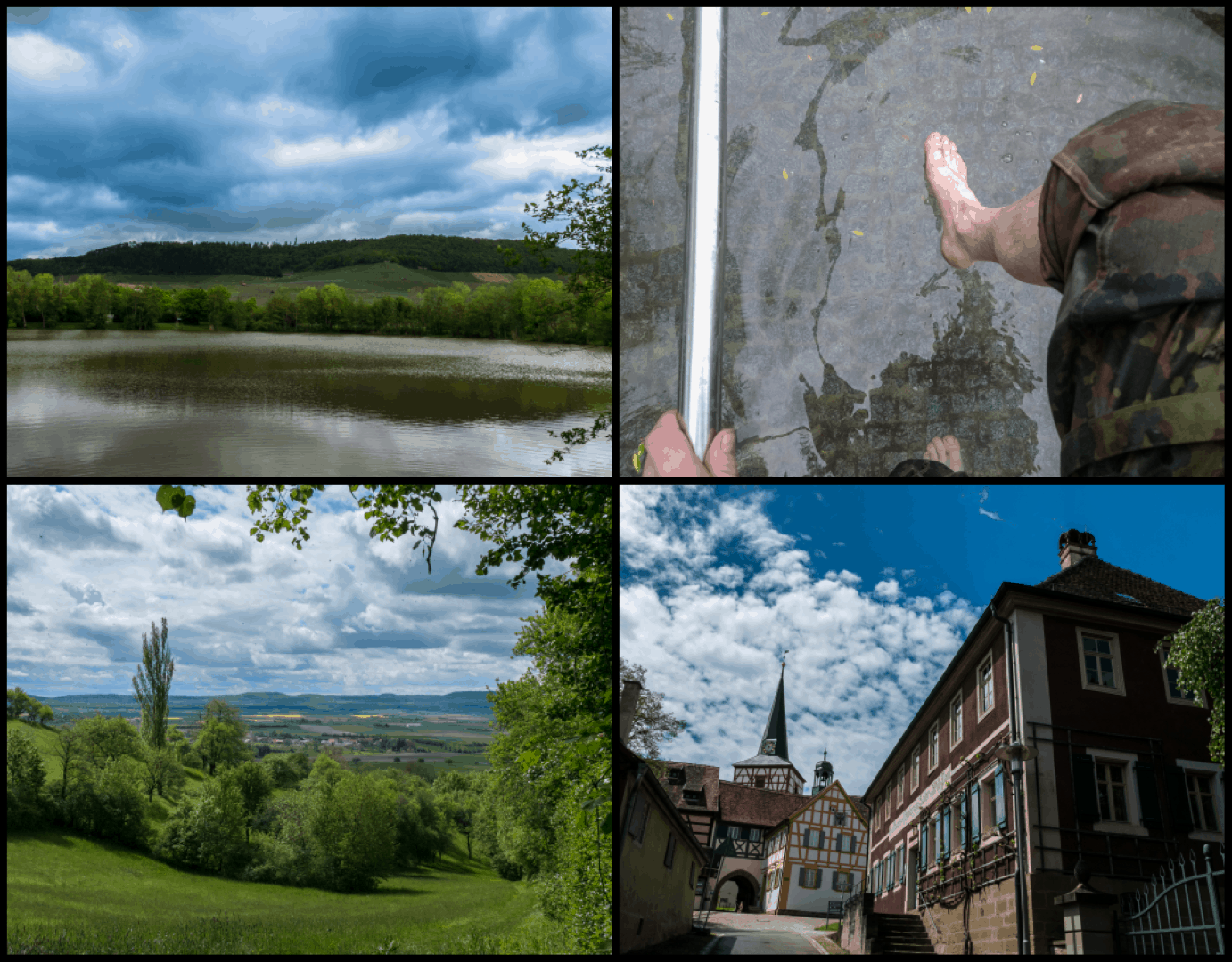 Blich auf den Schwanberg von Iphofen, Kneippbecken, Aussicht nach Süden vom Vogelsangberg, Mönchsondheim
